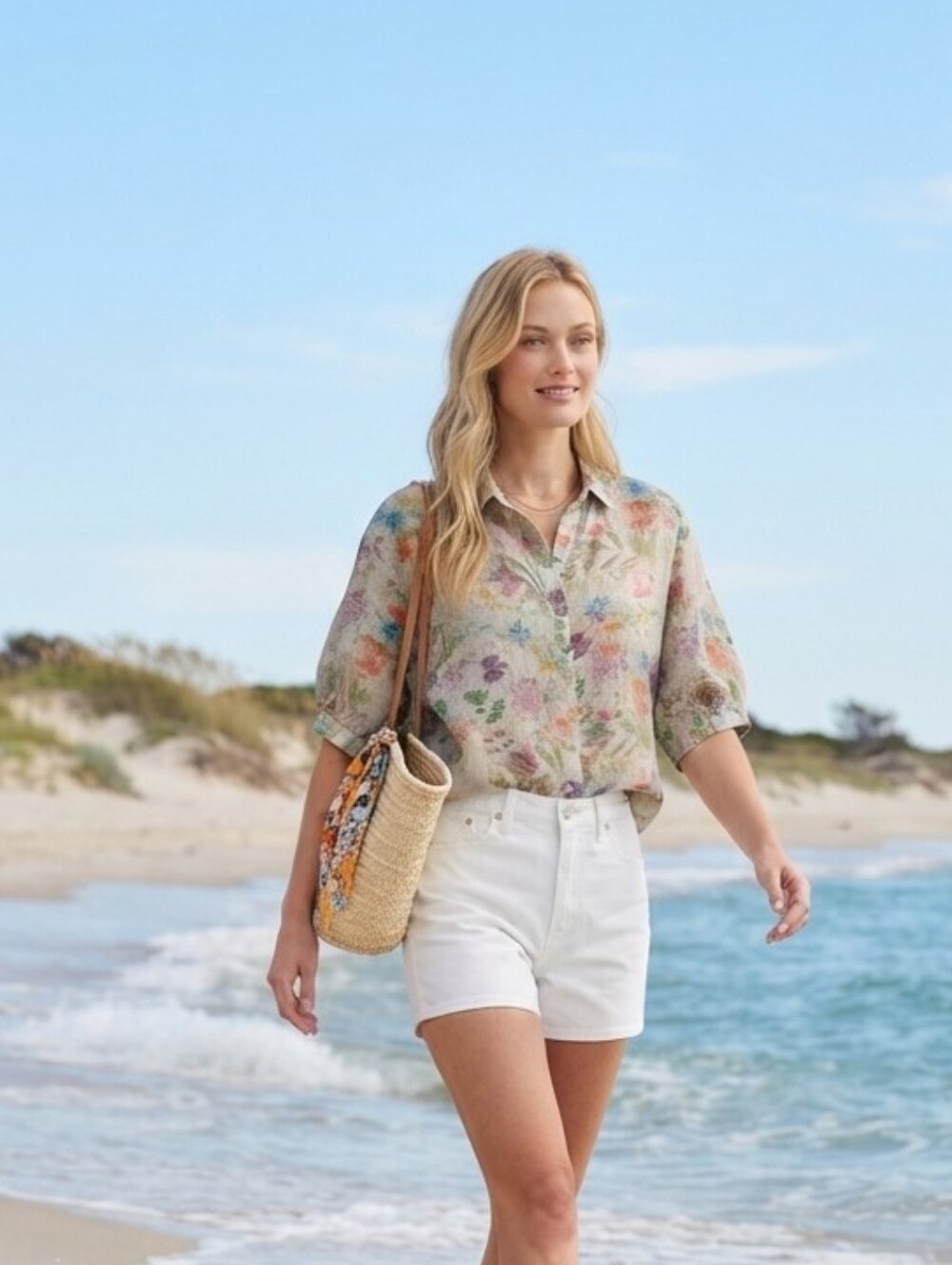 ID 100% Linen Floral Boxy Blouse Multi-Color Artist Cottagecore Top M/L NWOT